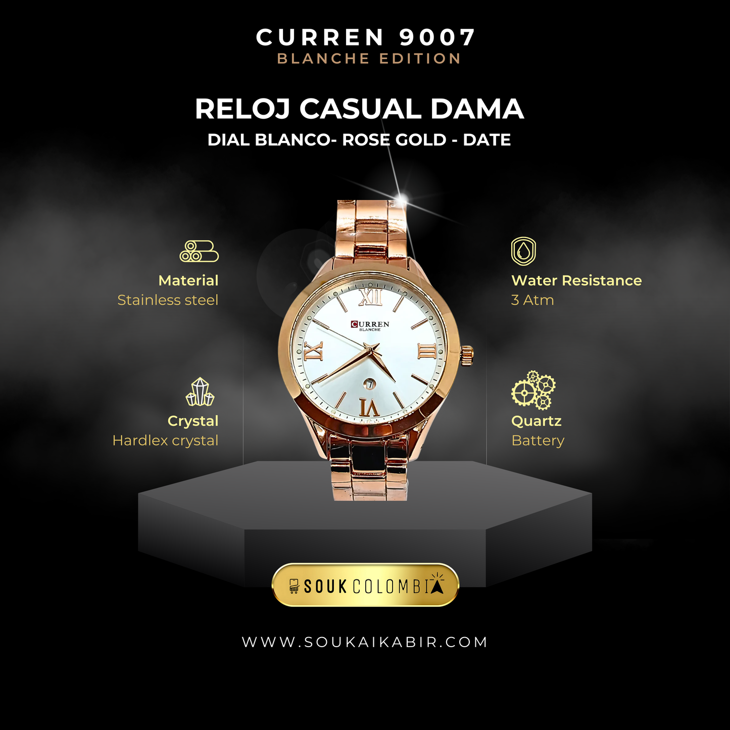 RELOJ CURREN DE DAMA METÁLICO 9007 - ROSADO