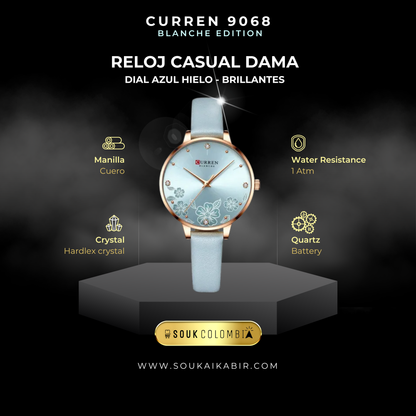RELOJ CURREN DE DAMA CON CORREA DE CUERO - AZUL
