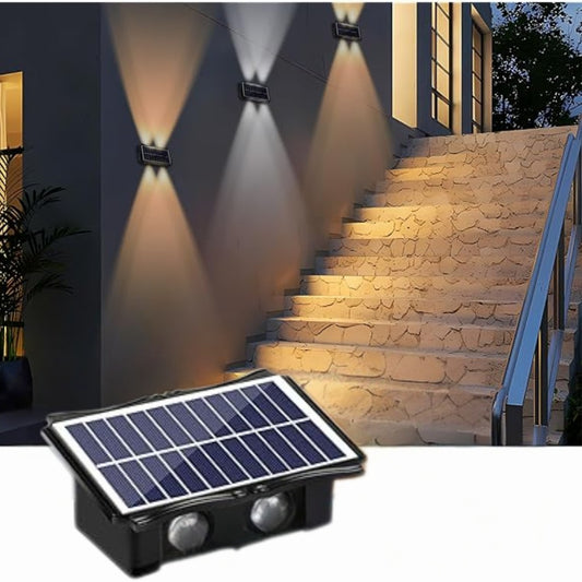 LAMPARA EXTERIOR DE PARED 4 LED RECARGABLE CON PANEL SOLAR LUZ LED SUPERIOR E INFERIOR YQ-W104