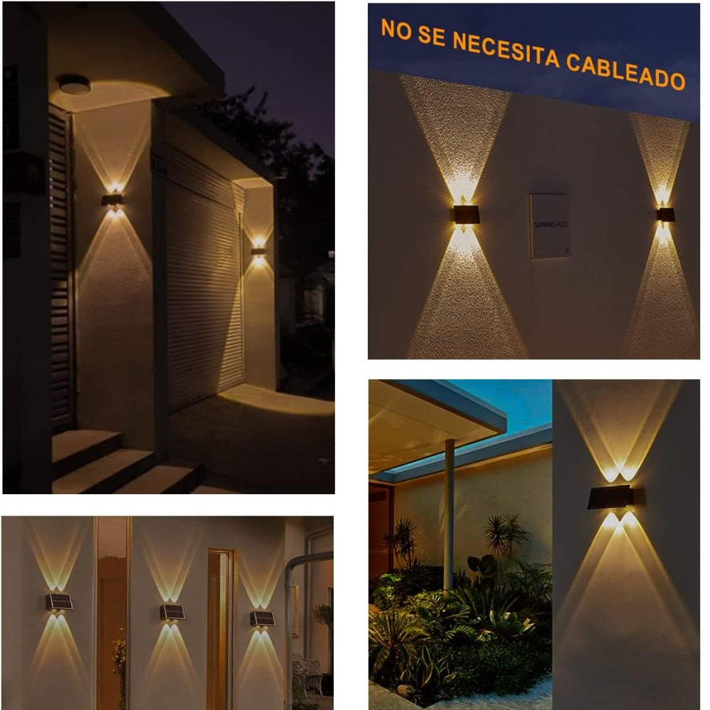 LAMPARA EXTERIOR DE PARED 4 LED RECARGABLE CON PANEL SOLAR LUZ LED SUPERIOR E INFERIOR YQ-W104