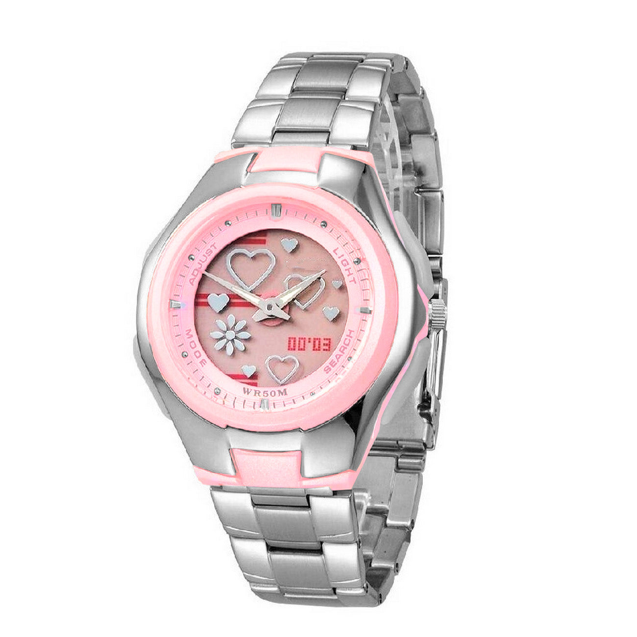 RELOJ DAMA TIPO CASIO LADY LOVE DUAL ACERO AL206 + ESTUCHE