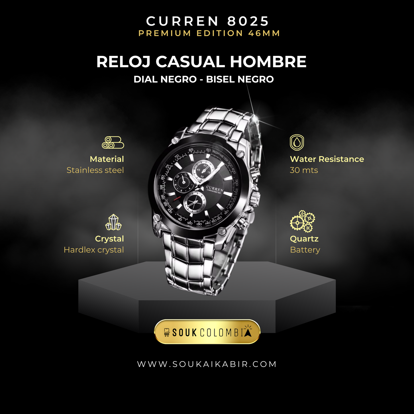 RELOJ CURREN DE CABALLERO METÁLICO 8025 - NEGRO