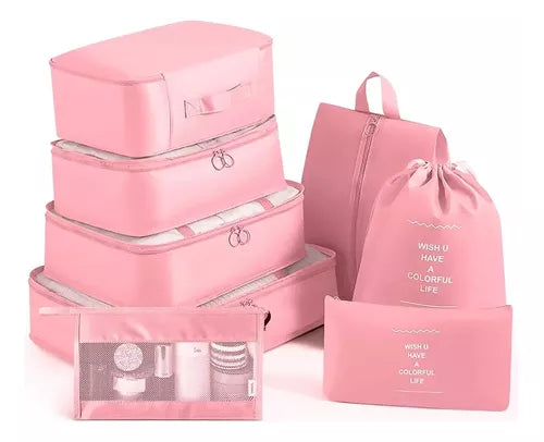 SET ORGANIZADOR VIAJERO X8 PIEZAS ROSADO